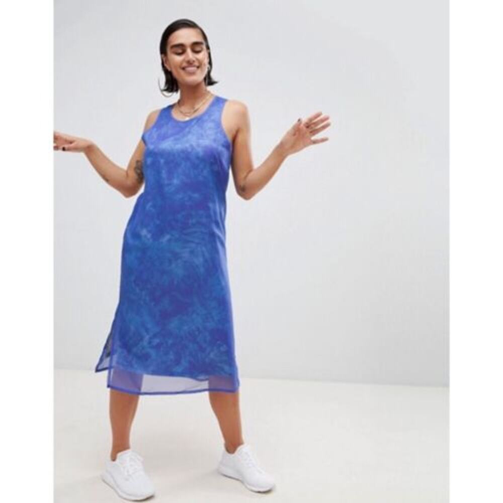 NWT Adidas OE Tank Midi Dress Multicolor Blue Trefoil CF9969 Womens XS